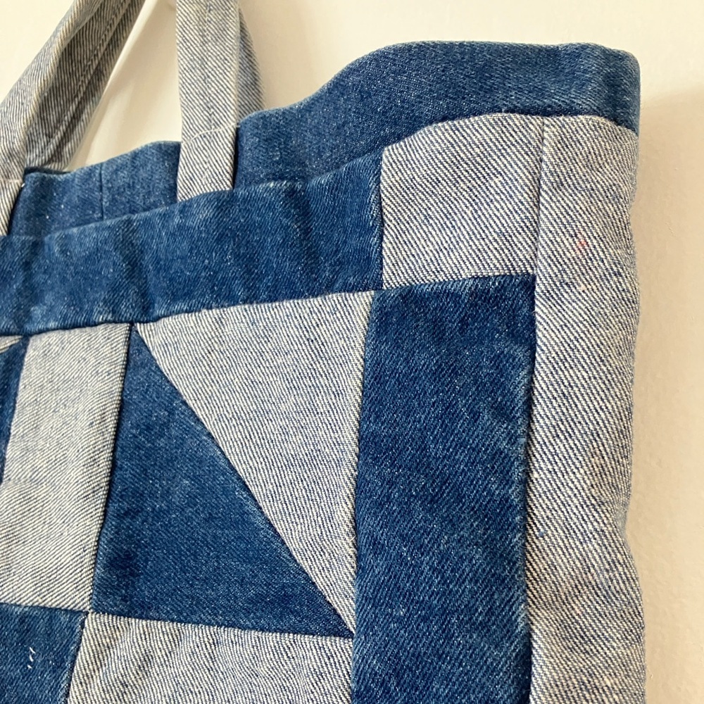 Tote bag denim quilted patchwork upcycled handmade - Picture 5 of 12